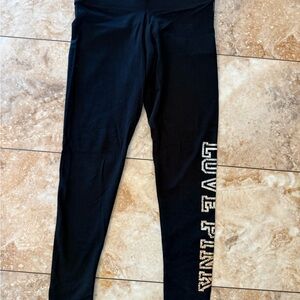 PINK Victoria's Secret Black Leggings with rose gold 'LOVE PINK' Side Detail